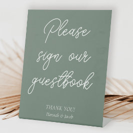Expositor En L Sage Green Modern Guestbook Boda Table