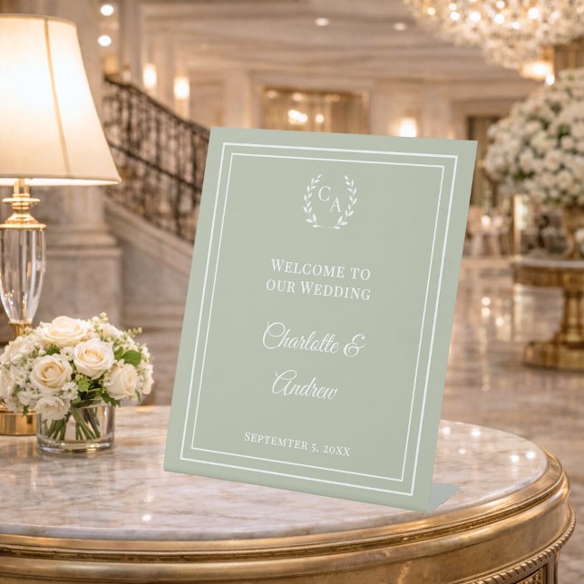Expositor En L Sage green monogrammed elegant wedding welcome  (Subido por el creador)