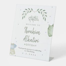 Expositor En L Sage Watercolor Aqeeqah Welcome Sign for Baby Boy
