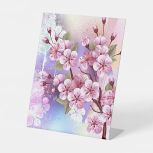 Expositor En L Sakura rosa sobre fondo de pintura