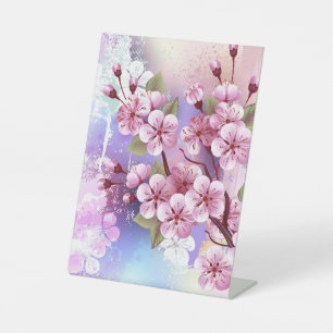 Expositor En L Sakura rosa sobre fondo de pintura