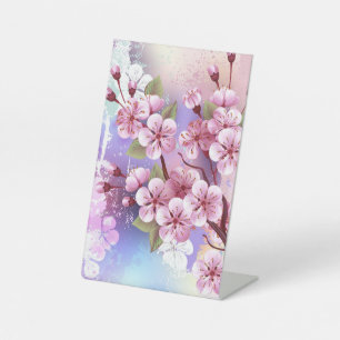 Expositor En L Sakura rosa sobre fondo de pintura