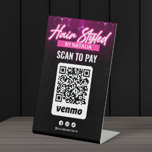 Expositor En L Salón de cabello Pink Neon Pago con código QR de V