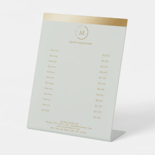 Expositor En L Salon Gray Green Gold Stripe Monogramm Circle