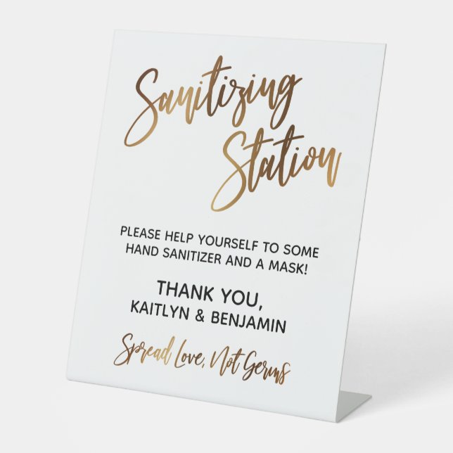 Expositor En L Sanitization Station Simple Gold Typography (Anverso)