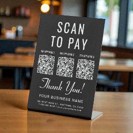 Expositor En L Scan to Pay 3 QR Codes Black Tabletop