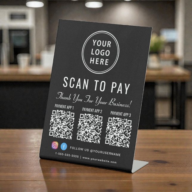 Expositor En L Scan to Pay 3 QR Codes Business Logo (Scan to Pay 3 QR Codes Business Logo Pedestal Sign)