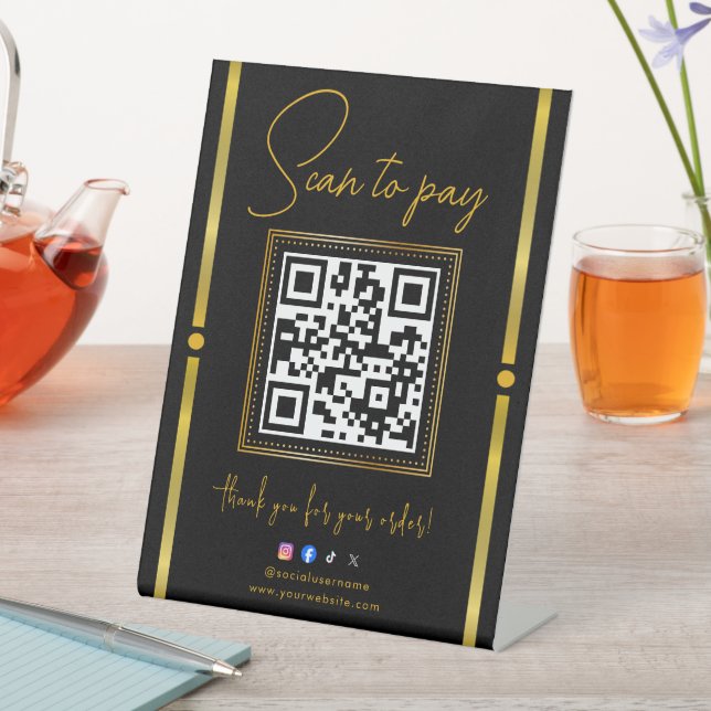 Expositor En L Scan to Pay Black & Gold Logo Payment QR Codes (In Situ)