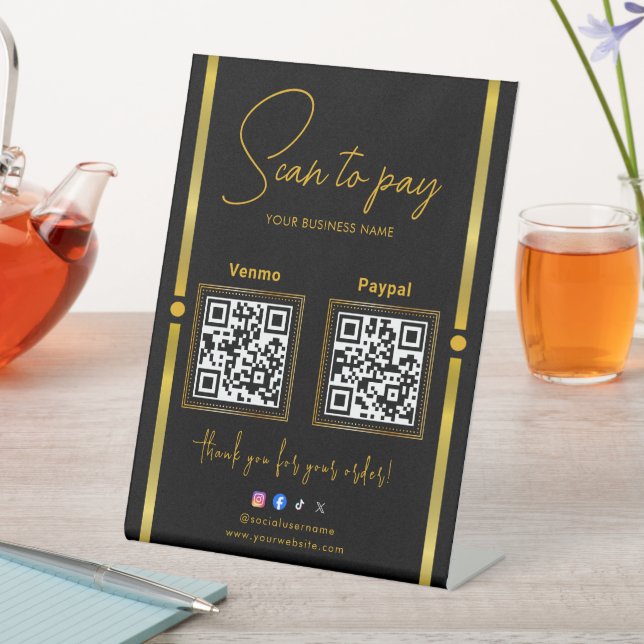 Expositor En L Scan to Pay Black & Gold Logo Payment QR Codes (In Situ)