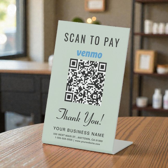 Expositor En L Scan to Pay Venmo QR Code Sage Green (Scan to Pay Venmo QR Code Sage Green Pedestal Sign)