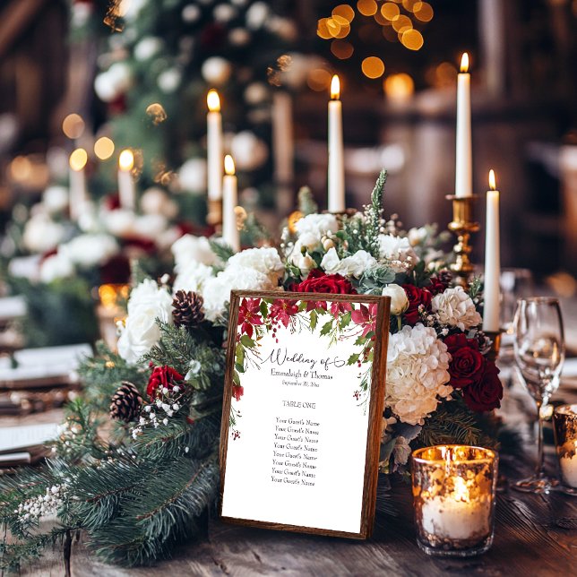 Expositor En L Scarlet Red Poinsettia Floral Invitados a sentarse (Subido por el creador)