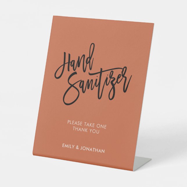 Expositor En L Script boda.Terracotta Mano Sanitizer (Anverso)