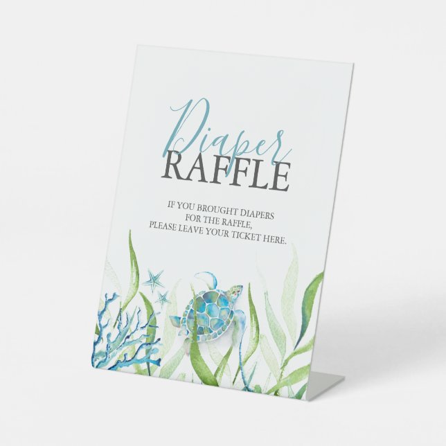 Expositor En L Sea Turtle Diaper Raffle Baby Shower Tabletop Sign (Anverso)