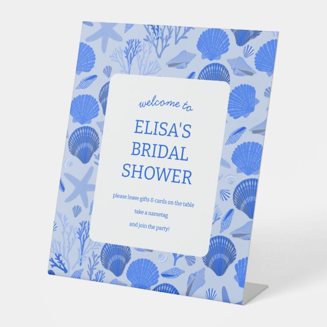 Expositor En L Seashells Bridal Shower Elegant Blue Beach PERSONA (Anverso)