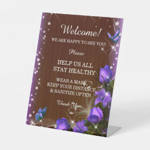 Expositor En L Seguridad de Bodas florales púrpura de madera oscu