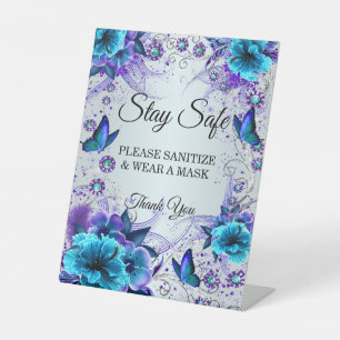 Expositor En L Seguridad De Los Bodas Florales Y Mariposas Azules