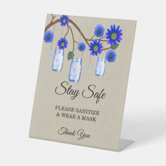 Expositor En L Seguridad del Boda Burlap Blue Floral Mason Jar