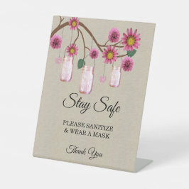 Expositor En L Seguridad del Boda Burlap Pink Floral Mason Jar