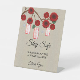 Expositor En L Seguridad del Boda Burlap Red Floral Mason Jar