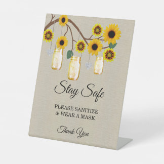 Expositor En L Seguridad del Boda Burlap Yellow Floral Mason Jar