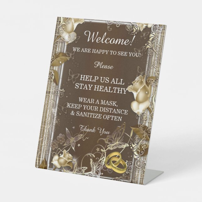 Expositor En L Seguridad del Boda Rústico Elegancia Rosa Blanca (Anverso)