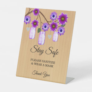 Expositor En L Seguridad del Boda Rústico Morado Floral Mason Jar