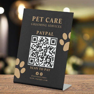 Expositor En L Servicio de aseo de mascotas con patas de oro negr