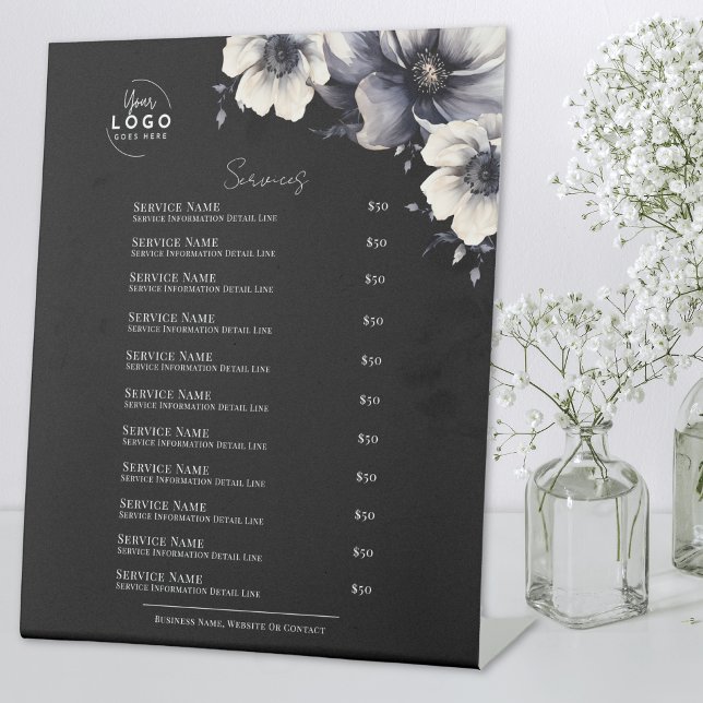 Expositor En L Servicios de Spa Blanco Negro (Black White Spa Services Pedestal Sign)