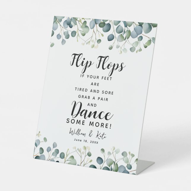 Expositor En L signo boda del boda de follaje verde flip flops (Anverso)