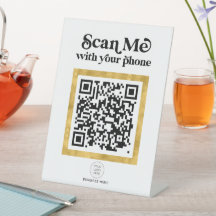 Signo comercial moderno de código QR con logotipo