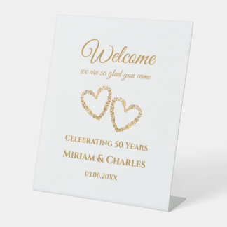 Expositor En L Signo de bienvenida al corazón dorado del 50° aniv