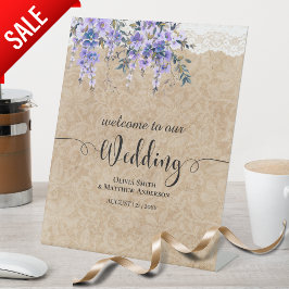 Expositor En L Signo de bienvenida boda Púrpura Wisteria Lace
