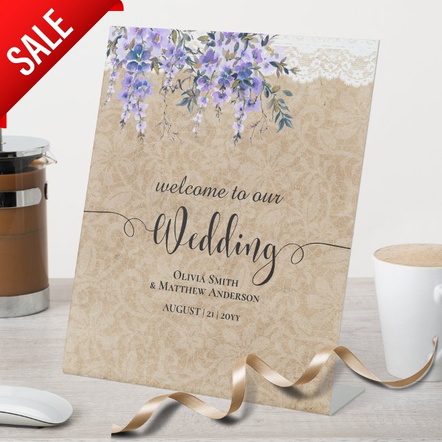 Expositor En L Signo de bienvenida boda Púrpura Wisteria Lace (Subido por el creador)
