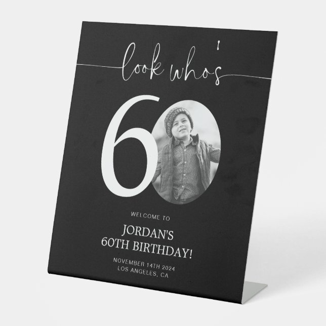 Expositor En L Signo de bienvenida de cumpleaños número 60 negro  (Anverso)