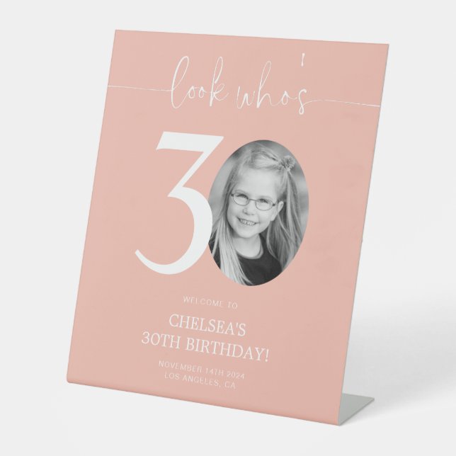 Expositor En L Signo de bienvenida de cumpleaños Rosado 30 | Mira (Anverso)