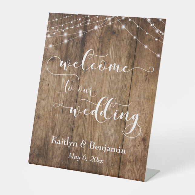 Expositor En L Signo de bienvenida del Boda Rustic Brown Wood & L (Anverso)