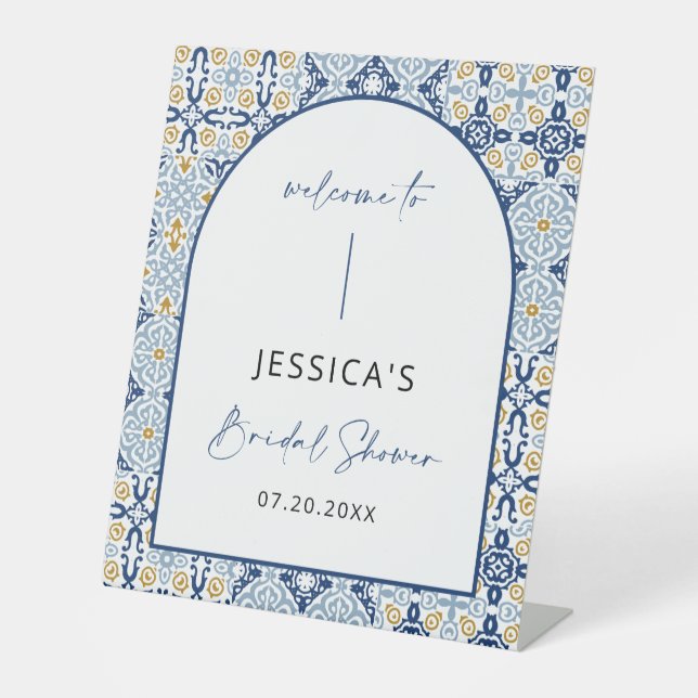 Expositor En L Signo de bienvenida mediterráneo de mosaico azul i (Anverso)