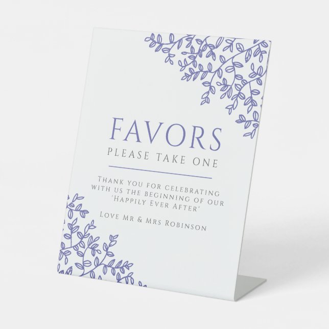 Expositor En L signo de favores de boda de hoja azul (Anverso)