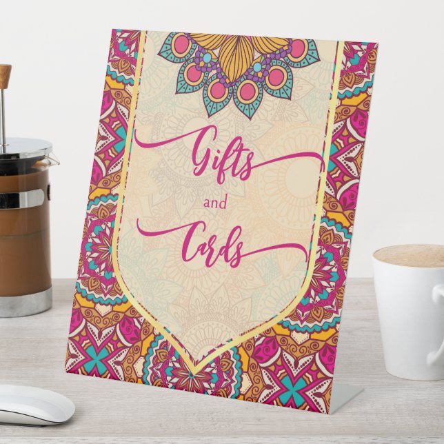 Expositor En L Signo de tabla de Cerise mandala rangoli (In Situ)