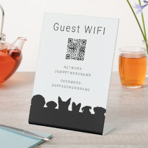 Expositor En L Silhouette de perro con código QR para wifi invita
