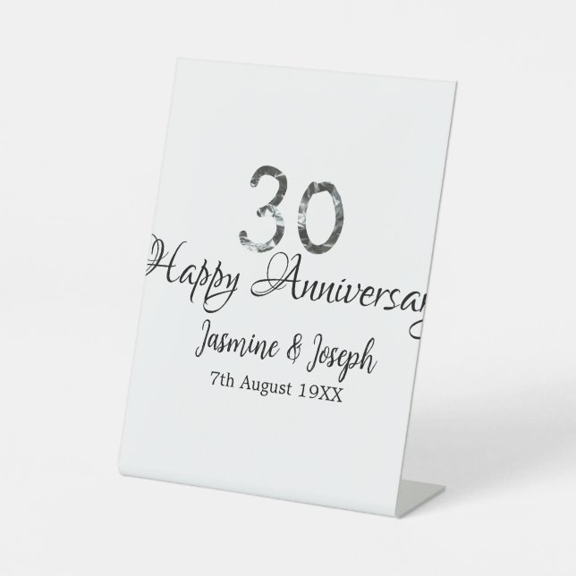 Expositor En L Silver Metallic 30th Feliz aniversario añada nombr (Anverso)