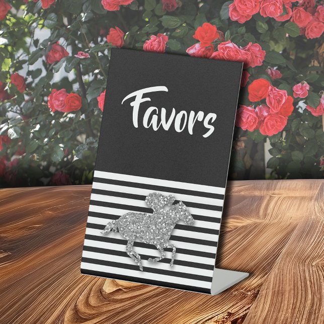 Expositor En L Silver Racehorse Bridal Shower Favor (Silver Racehorse Derby Bridal Shower Cards and Gifts Pedestal Sign)