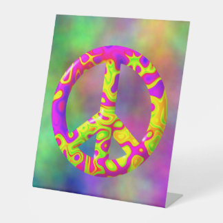 Expositor En L Símbolo de la Paz psicodélico amarillo rosa 3D en