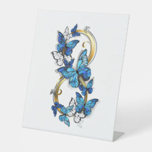 Expositor En L Símbolo infinito de mariposas Morpho azules