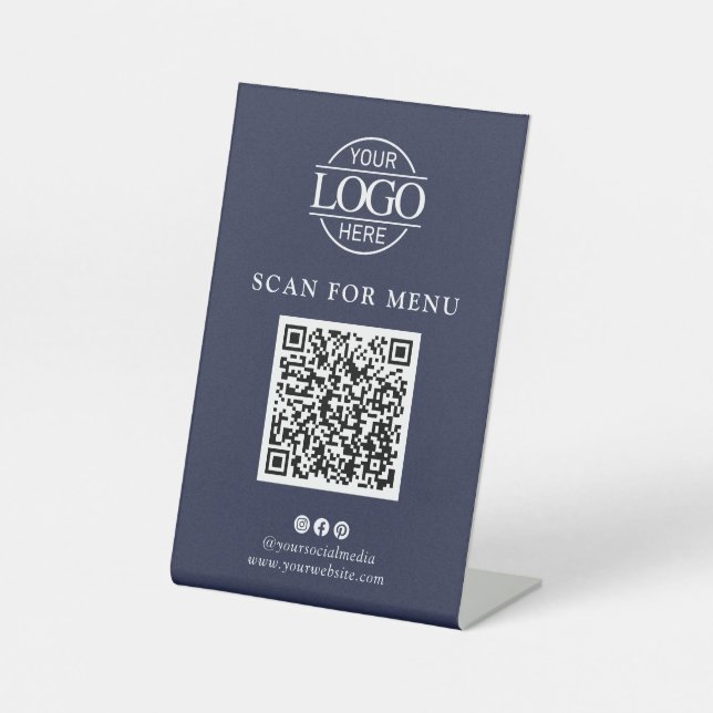 Expositor En L Simple Blue Business Logo Contactles QR Code Menu (Anverso)
