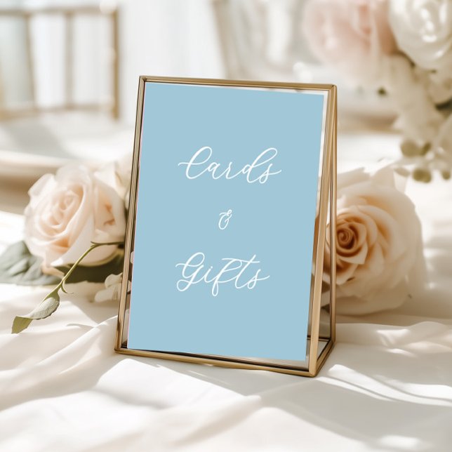 Expositor En L Simple Blue Cards & Gifts Table Sign (cards and gifts sign, blue decor, wedding reception, bridal shower, baptism party, simple minimalist)