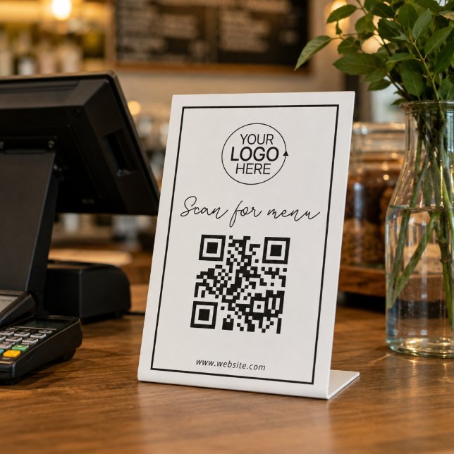 Expositor En L Simple Código QR Agregar Logo Menú sin Contacto Sc (Simple QR Code Add Logo Contactless Menu Script Pedestal Sign)