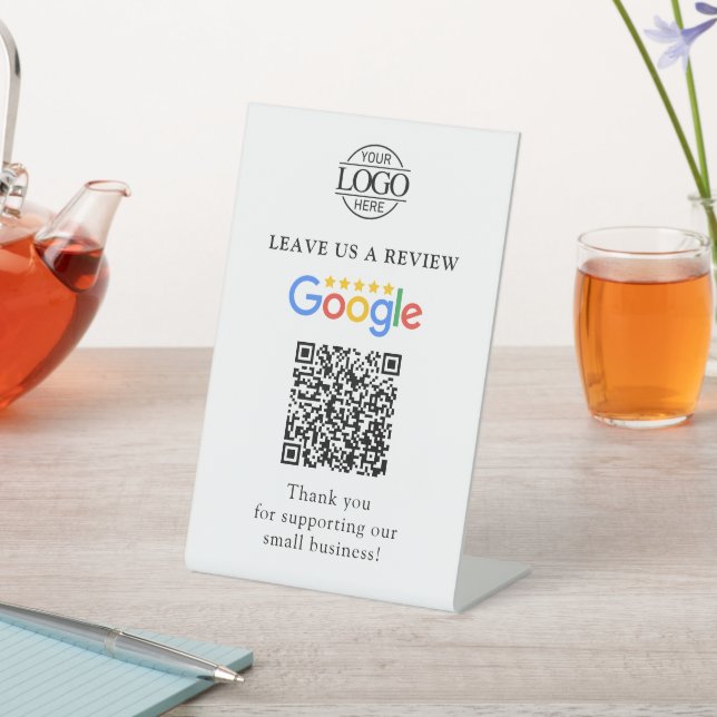 Expositor En L Simple Custom Google Reviews QR Code Business Logo (In Situ)