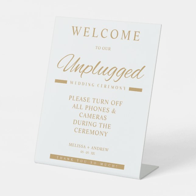 Expositor En L Simple Gold Minimalist Unplugged Wedding Sign (Anverso)