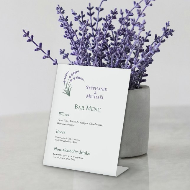 Expositor En L Simple Lavender Wedding Bar Menu (Simple Lavender Wedding Bar Menu Pedestal Sign)